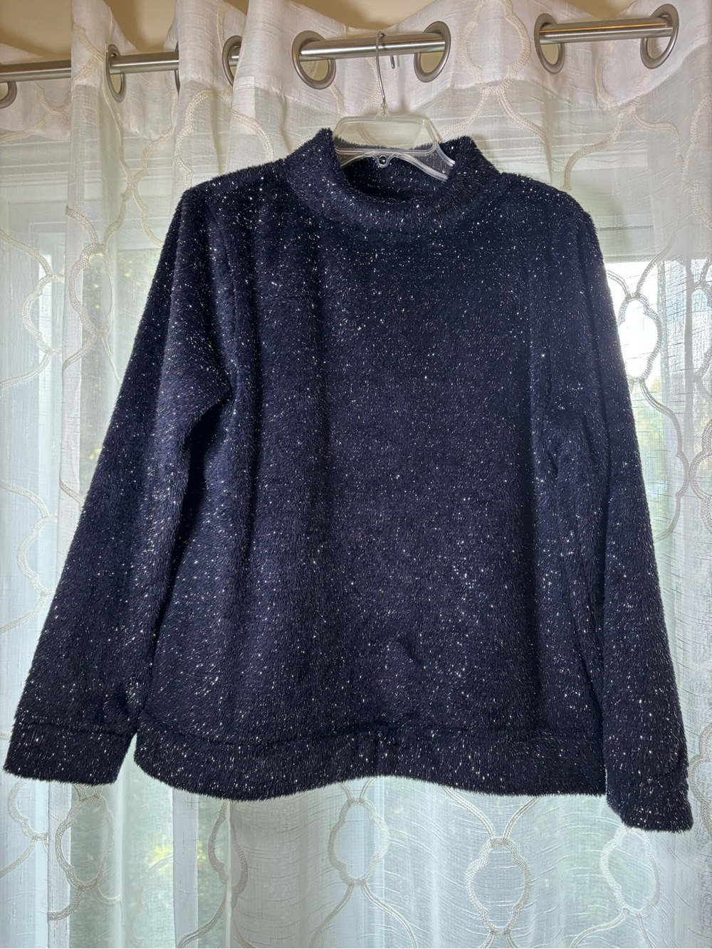 TALBOTS new NWT sparkle mock neck pullover NAVY SILVER large